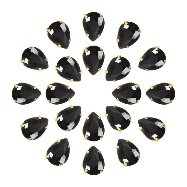Unique Bargains 20Pack Teardrop Sew on Rhinestone - 18x13mm Glass Teardrop Crystal Rhinestones in Gold Prong Setting (Black)