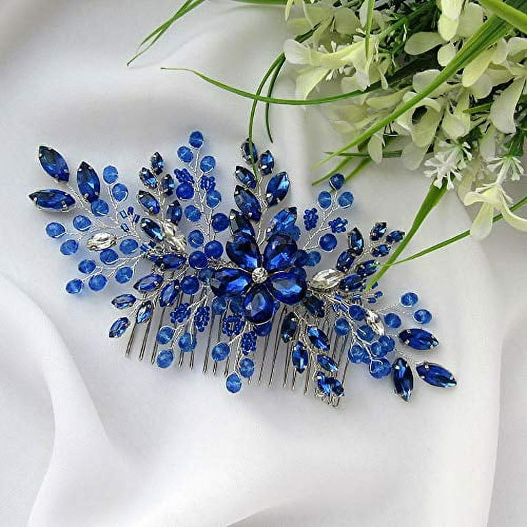 Sapphire Blue Crystal Bridal Hair Comb for Bride Royal Blue 