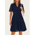 thumbnail image 3 of PRETTYGARDEN Women's Short Sleeve Mini Dress Summer V Neck Hollow Out Eyelet Ruffle A Line Swing Short Dresses, 3 of 7