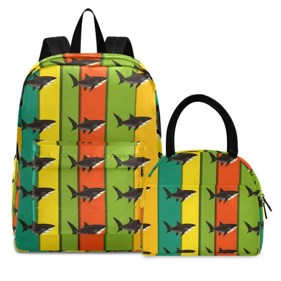 ALAZA Backpack Set Sharks on Rainbow Elementary School Bags Student BookBag with Lunch Bag