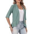 thumbnail image 4 of INSPIRE CHIC Lightweight Cardigan for Women Summer 3/4 Sleeve Open Front Netted Knit Ruffle Cardigans Cover Ups XS Green, 4 of 6