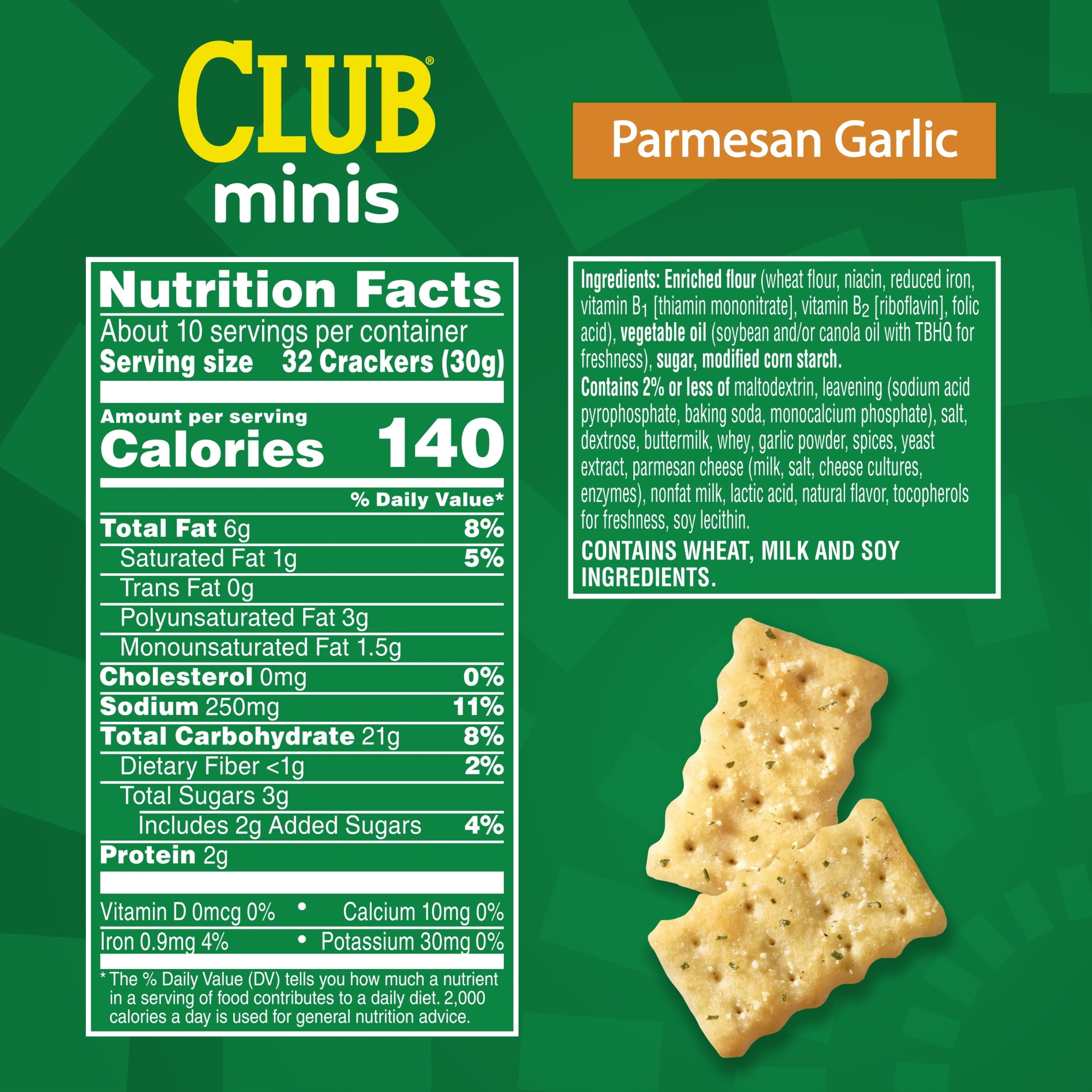 Club Minis Parmesan Garlic Crackers, Lunch Snacks, 11 oz