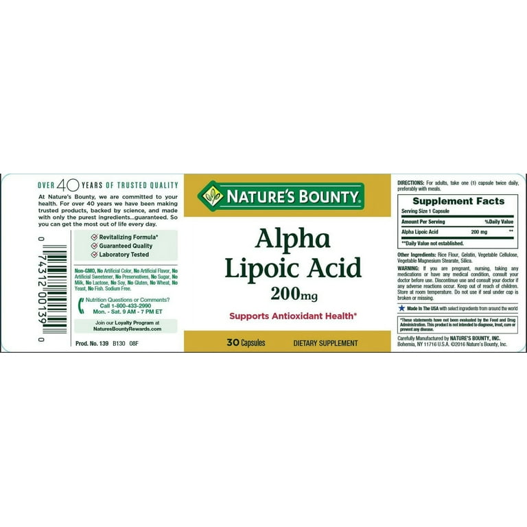 nature's bounty acetyl l carnitine with alpha lipoic acid Nature's Bounty Super Alpha Lipoic Acid Capsules, 200 Mg, 30 Ct