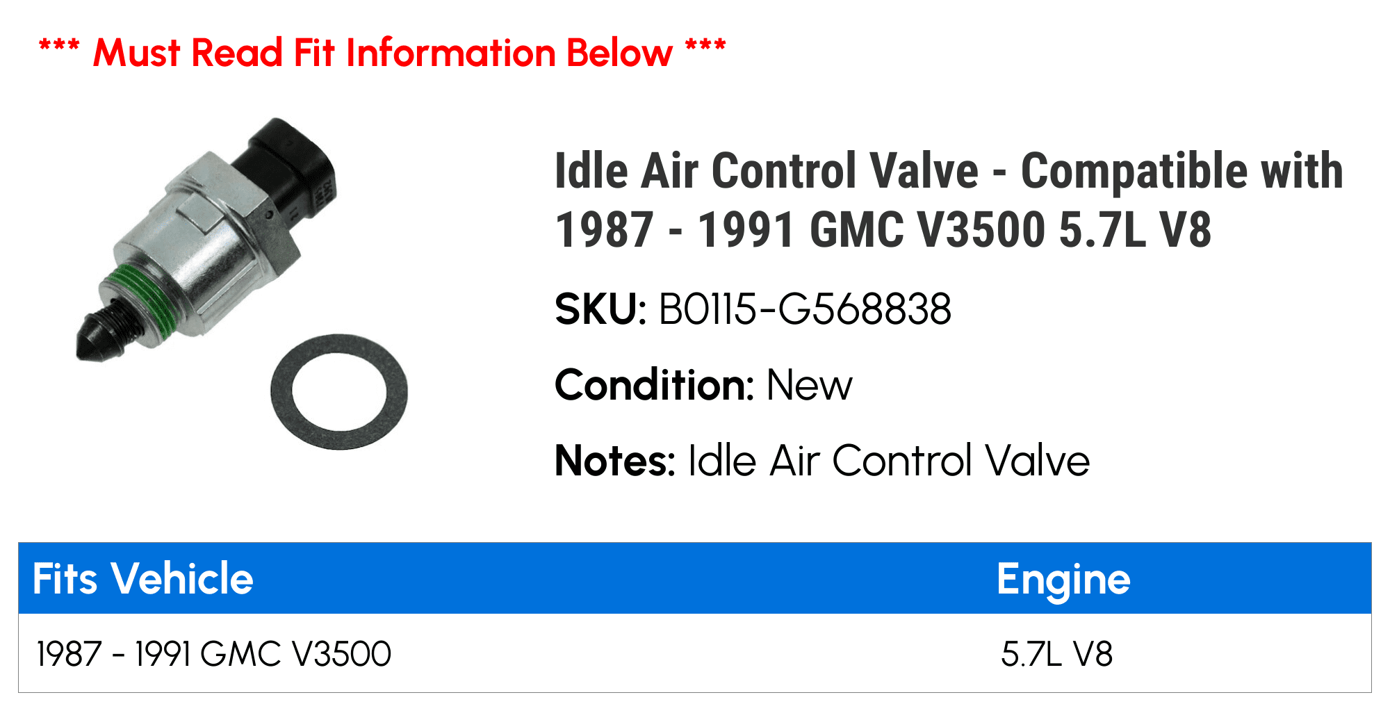 Idle Air Control Valve - Compatible with 1987 - 1991 GMC V3500 5.7L V8 1988 1989 1990