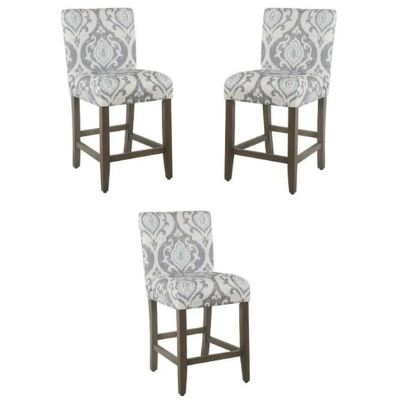 Home Square 24" Wood and Fabric Parsons Counter Stool in Suri Blue - Set of 3