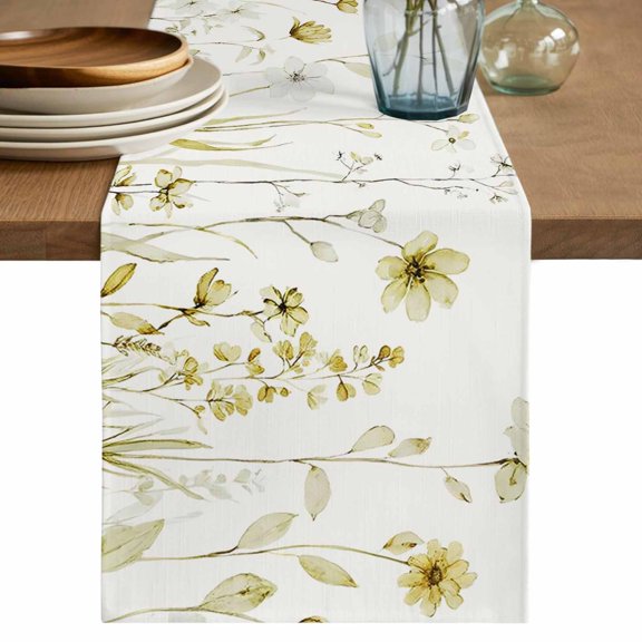 Table Runner 36 Inches Long for Kitchen Dining, Yellow Spring Floral Dresser Scarf Farmhouse, Dining Table Decorations for Wedding/Parties, Summer Flowers Botanical Elegant 13 x 36 In