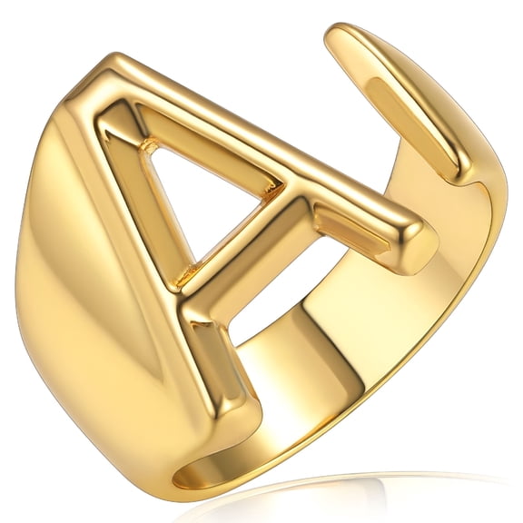 DESIGNICE Initial Ring for Women Alphabet Letter Ring Adjustable 14K Gold Plated Personalized Bold Statement Jewelry Stacking Ring Gifts for Her