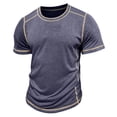 thumbnail image 4 of Rvwovn Men's Contrast Stitch T-Shirt, Casual Short Sleeve Crew Neck Slim Fit Tee Summer Daily Top, 4 of 7