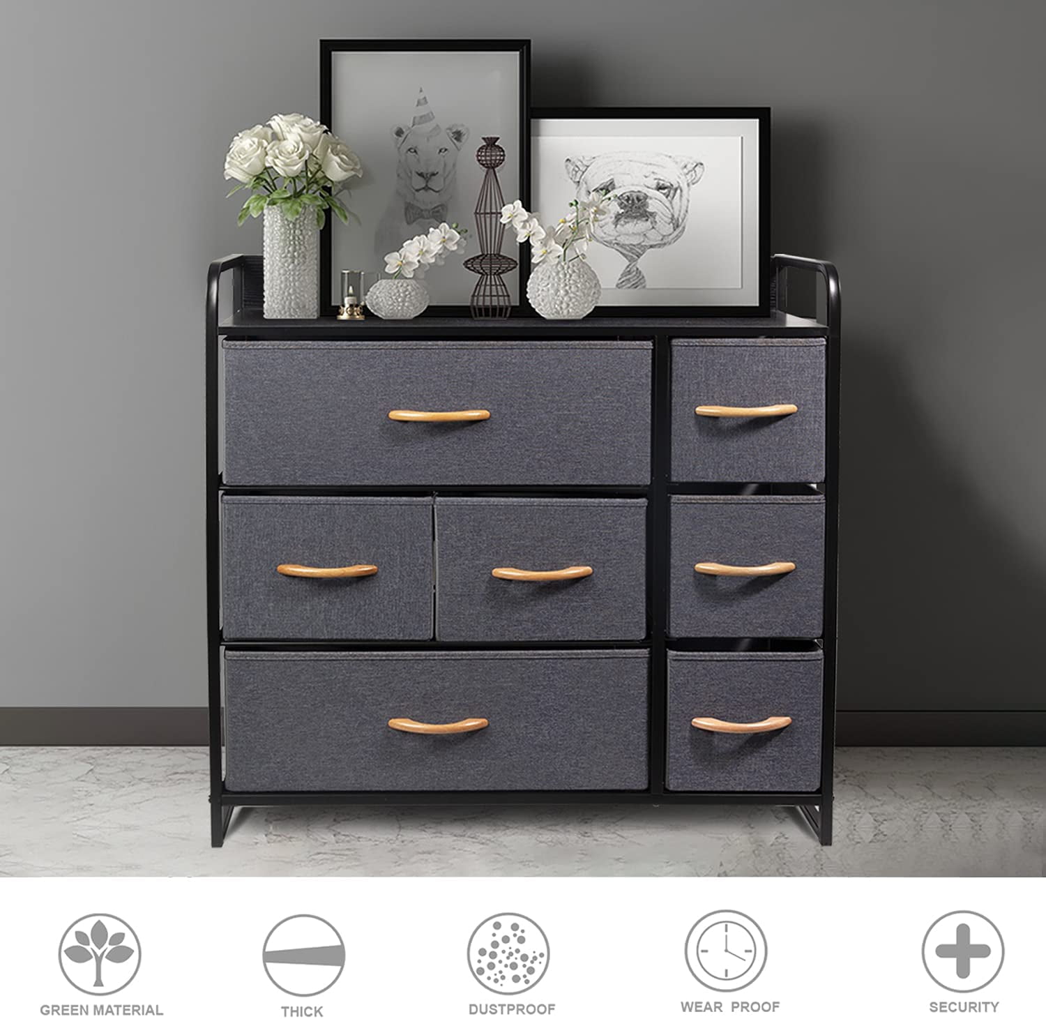 Cerbior 5 Drawer Dresser for Bedroom Tall Fabric Dresser Storage Tower Cabinet Bin Storage Organizer for Living Room Kids Room - Rustic Brown