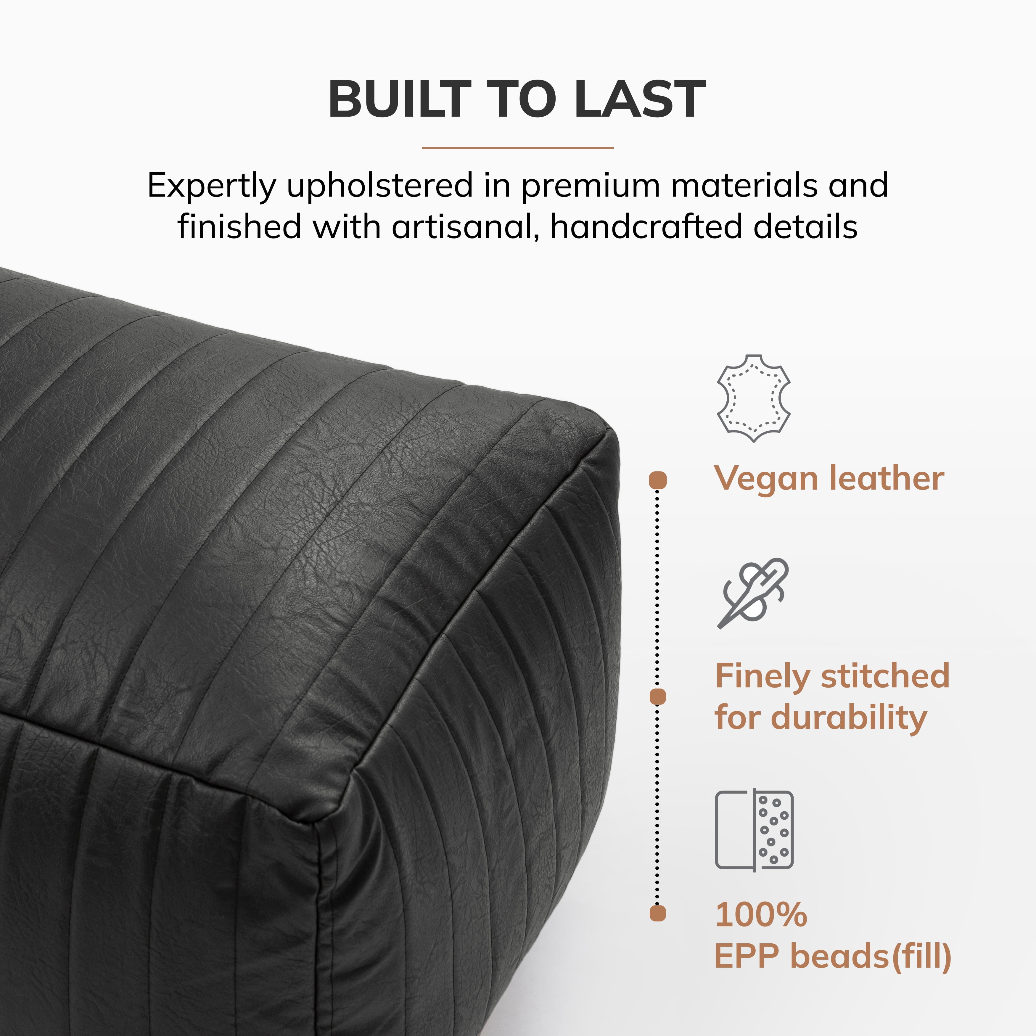 Anji Mountain 100% Handmade & Handcrafted Comfortable Home Décor Pouf Ottoman Footrest For Living Room, Bedroom, Nursery, Kidsroom, Patio Furniture - (22" x 12" x 10" - Black)