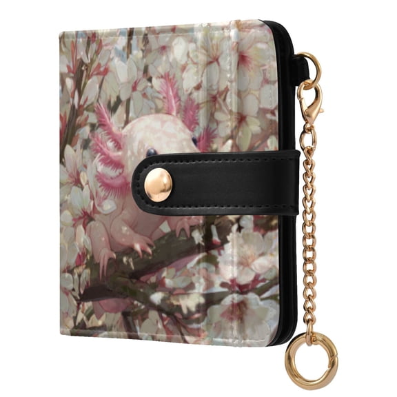 Qxltty Axolotl Cherry Blossom Ladies Wallet Rfid Slim Thin Compact Credit Card Women Wallet Zipper Coin Pocket and ID Window for Female Gifts