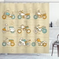 thumbnail image 1 of Urban Shower Curtain, Hand Drawn Motorcycles on City Traffic Background Transportation, Fabric Bathroom Set with Hooks, 69W X 75L Inches Long, Sand Brown Marigold Pale Blue, by Ambesonne, 1 of 3