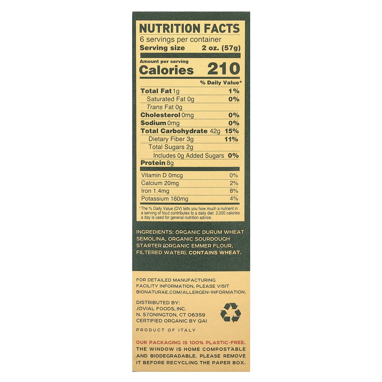 (6 pack) Bionaturae Organic Sourdough Fusilli Pasta, 12 oz, Non-GMO, Kosher Certified