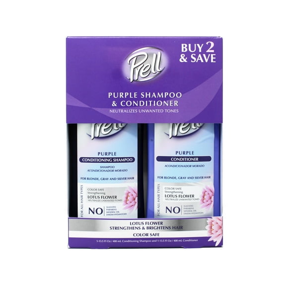 Prell Purple Conditioning Shampoo & Conditioner, for Blonde, Gray and Silver Hair, Lotus Flower, 13.5 FL OZ Each