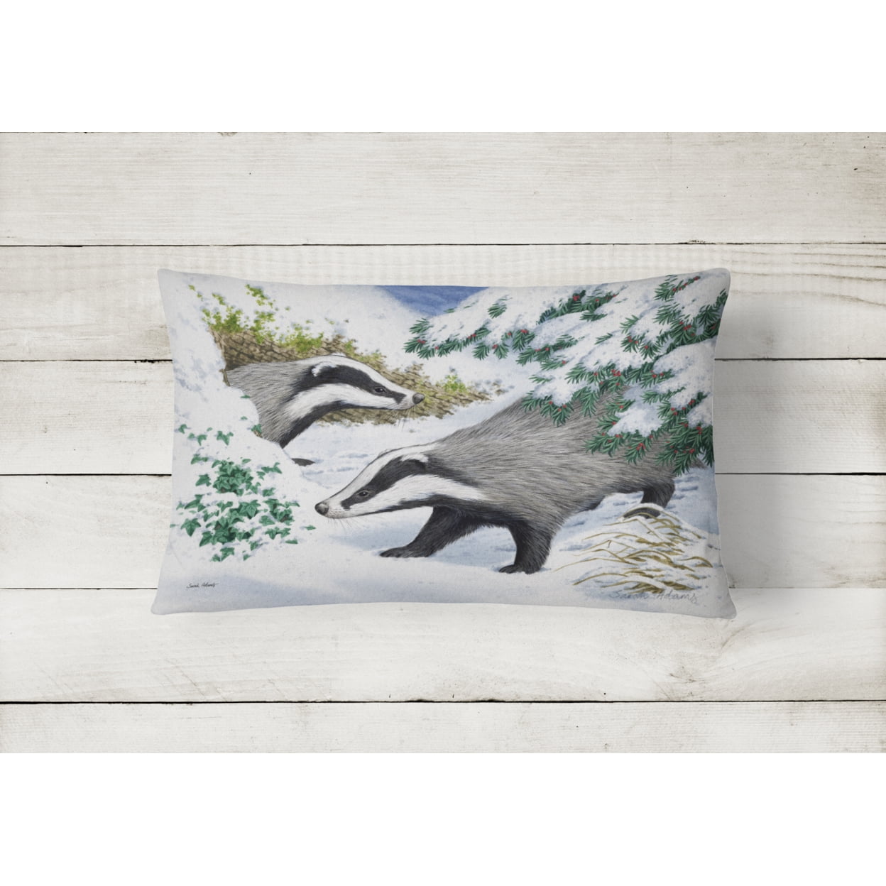 Carolines Treasures ASA2182PW1216 Badgers in the Snow Fabric Decorative Pillow