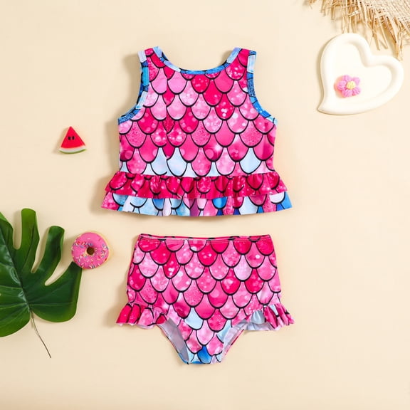Zylarhe Girls Swimsuit, Stylish Scale Swimsuit Dress for Girls Hot Spring and Pool 3-4 Years Red