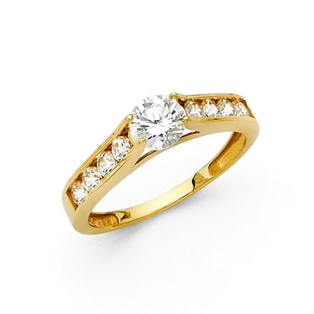 Fancy Solitaire Italian 14k Yellow Solid Gold Promise Bridal Round Cubic Zirconia 0.75ctw Engagement Wedding Ring Size 5.5 Available All