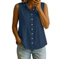 thumbnail image 2 of Otntypg Womens Sleeveless Button Down Shirts Lightweight Soft Cotton Linen Work Peplum Blouses Solid Color V Neck Casual Beach Vacation Collared Tank Tops, 2 of 7