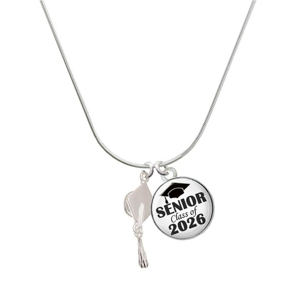 Delight Jewelry Silver-tone 3-D Graduation Hat - Silvertone Senior Class of 2026 Dome Necklace, 18"