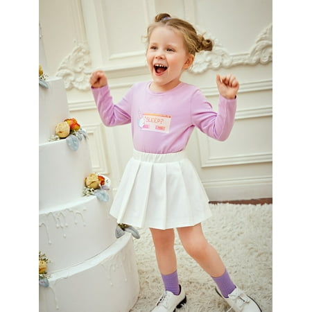 

Lilac Purple Toddler Girls Cartoon and Letter Graphic Tee Casual 6Y S040E