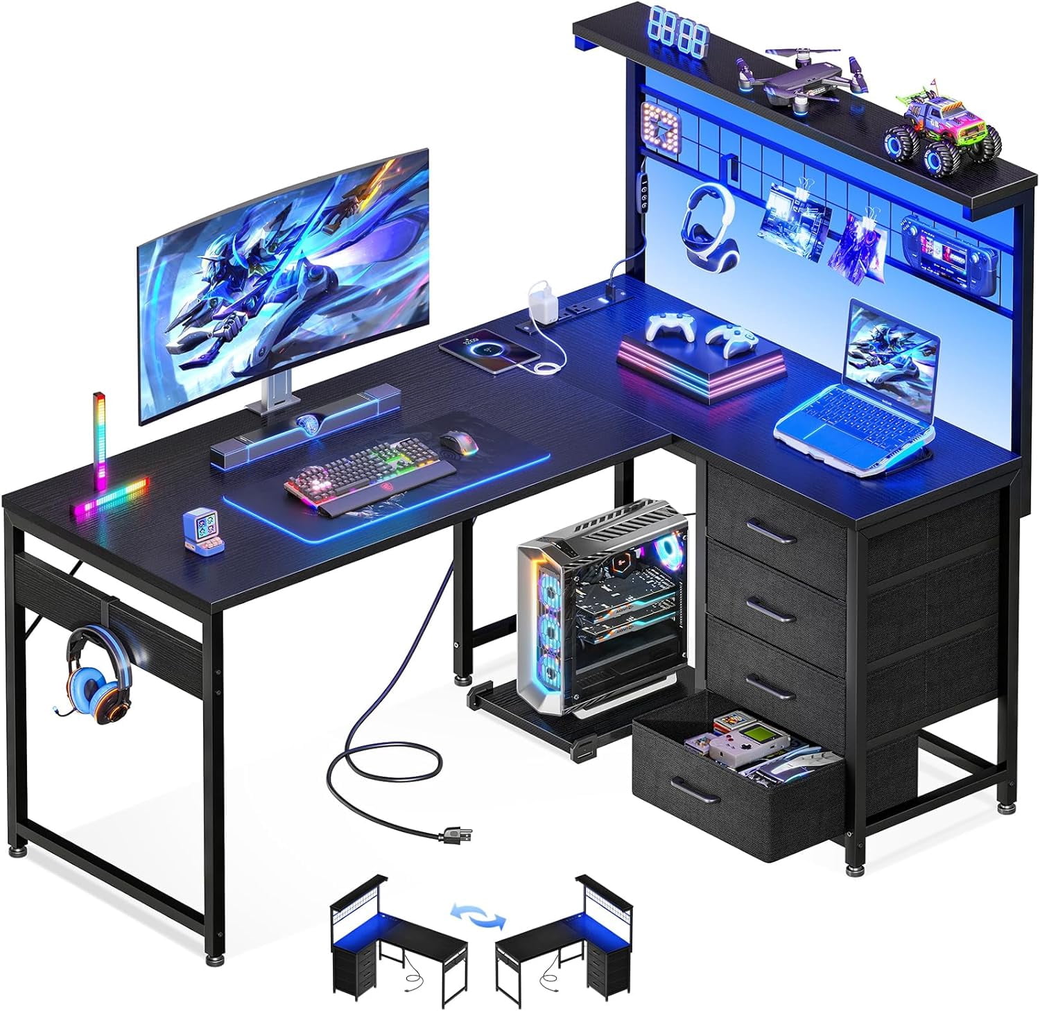 Zimtown Small Cool Bedroom Computer Desk with 3 Drawers and