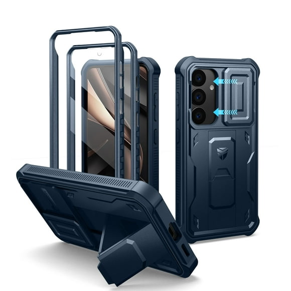Dexnor for Samsung Galaxy S25 Case with Built-in Slide Camera Cover & Screen Protector & Kickstand, Heavy-Duty Shockproof Rugged Case Full-Body Bumper Protective Cover for Galaxy S25 2025, Blue
