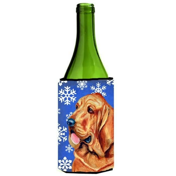 Bloodhound Winter Snowflakes Holiday Wine bottle sleeve Hugger - 24 oz.
