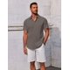 thumbnail image 4 of Camisa COOFANDY de lino con botones de manga corta para hombre, color marrón claro, 4 of 6