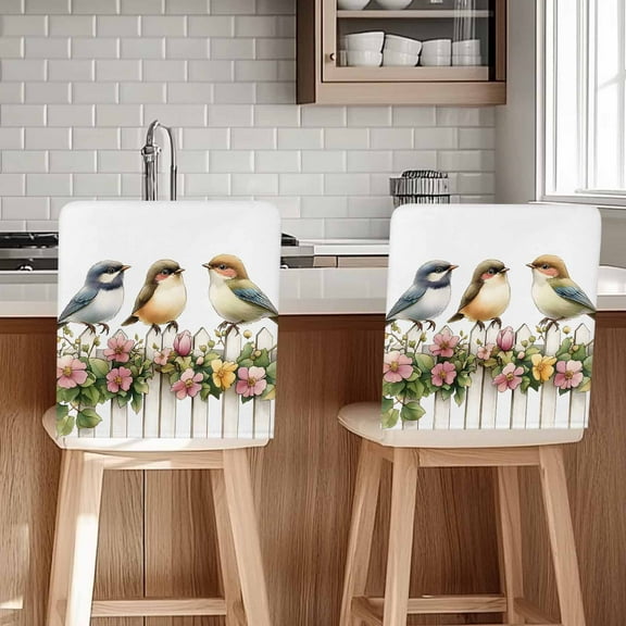 Bird Chair Covers Set of 8 Spring Flower Chair Back Covers Stretch Removable Washable Slipcovers Protector for Dining Room Kitchen Party Decor