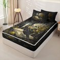 thumbnail image 2 of Homewish Spooky Skull Skeleton Zipper Full Size Comforter Sets with Fitted Sheet and 2 Pillowcases,Goth Halloween Zipper Bedding Set,Yellow,Black Reversible,4pcs, 2 of 8