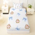 thumbnail image 3 of Manfei Wild Animal Rabbit Twin Sheets,Blue Princess Bowknot Bedding,3pcs,1 Flat Sheet,1 Fitted Sheet and 1 Pillowcase, 3 of 6