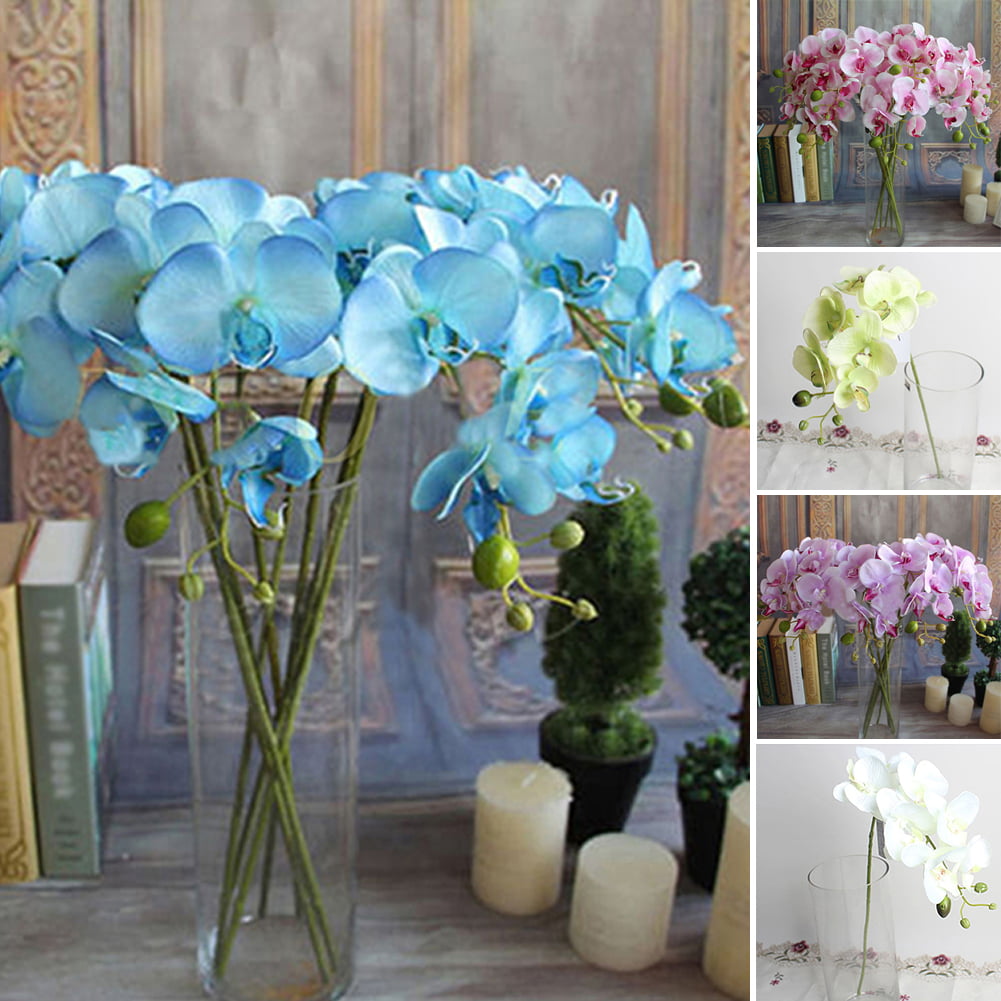 HK Artificial Butterfly Orchid Silk Floral Flower Stem Party Wedding Home Decor 