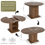 Extendable Round Dining Table for 4–8, 59 Modern Kitchen Table with Storage & Fluted Wood Sliding Door, Walnut