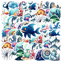 Cartoon Ocean Theme Stickers, Waterproof Ocean Theme Sticker for Water Bottle Laptop Phone Cases Planner Skateboard Luggage Helmet Party Favor Decor, Ideal for Adults Teens Teacher Rewards