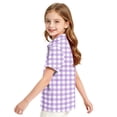 thumbnail image 5 of Polo Shirts for Girls Plaid Print Color Block Button Closure Short Sleeve Loose Fit Casual Tops, 5 of 7