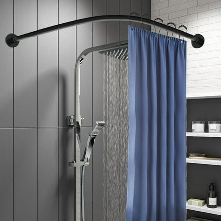 Wildnix Adjustable L-shaped shower curtain rod, made of high-quality stainless steel, rust-proof and durable, easy installation with non-destructive adhesive or screws, smooth sliding design