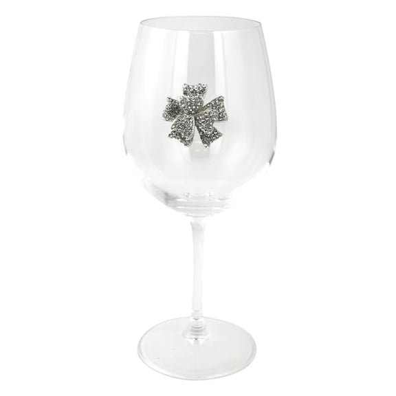 Jeweled Stemmed Wine Glass - Large Clear Elegant 18 oz Stemless Glass for Red or White Wine – Mix and Match Jewels, Silver Bow
