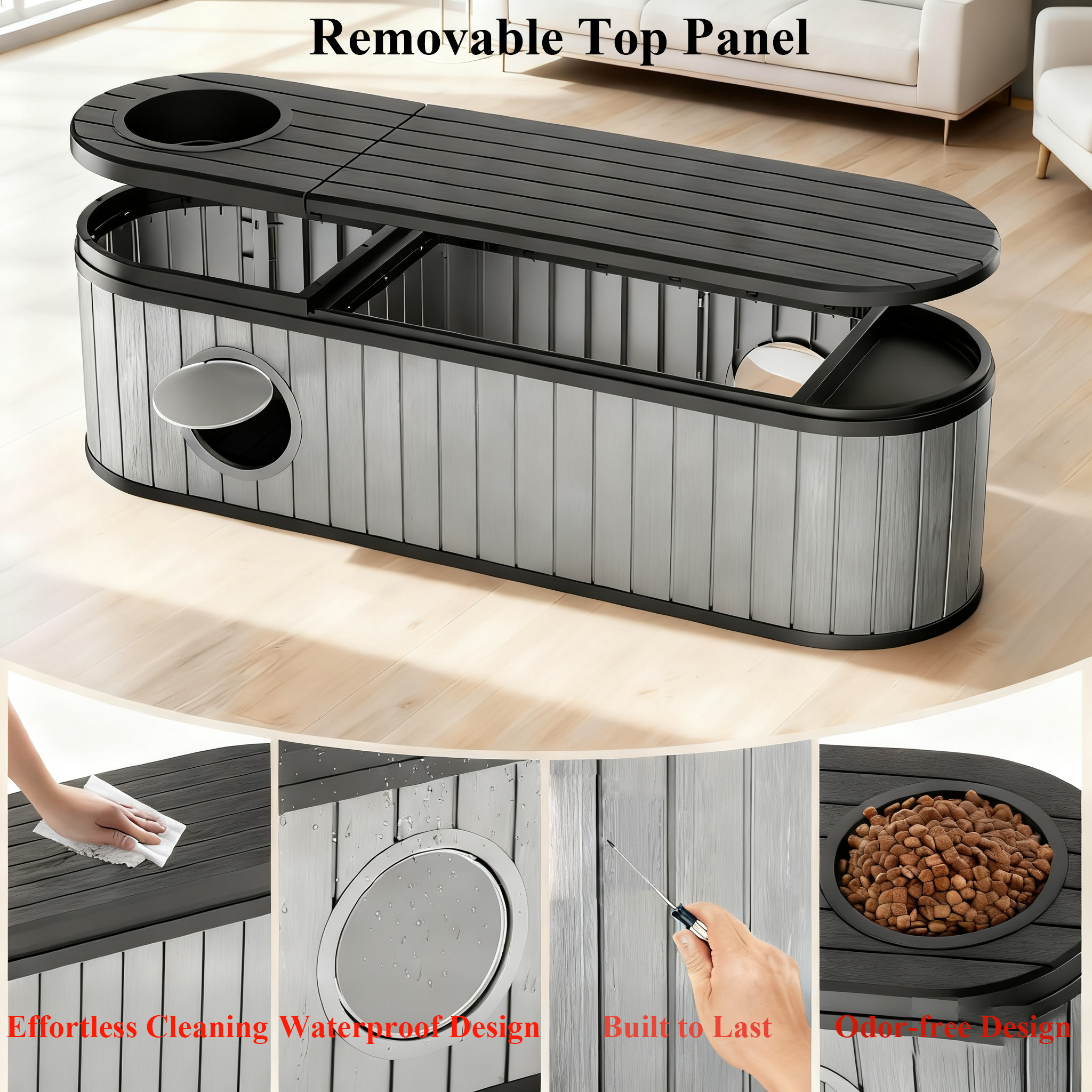 Decksplore Cat Litter Box Furniture (63.1"x17.8"x17.1"), HDPE Cat Cabinet with Odor Control Vented, Hidden Cat Litter Furniture for Bedroom (Gray)