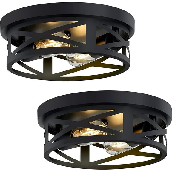 Flush Mount Ceiling Light Fixture,Black 2-Light Hallway Light Fixtures Ceiling,Light Fixtures Ceiling Mount for Farmhouse,Kitchen,Hall,Bedroom,Bathroom (2 Pack)