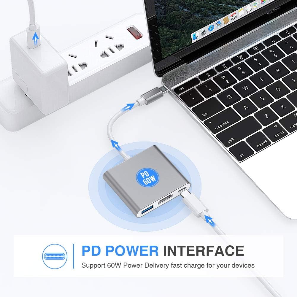 USB C to HDMI Adapter, Type C to 4K HDMI Adapter with 100W PD & USB 3.0 Port Multiport Digital AV Converter for MacBook Pro/air, iPad Pro/air, iPhone 15 and More USB-C Devices (Gray)
