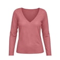 thumbnail image 5 of Warop Long Sleeve Shirts for Women Solid Color Patchwork Low V Neck Basics Crop Tops Casual Slim Fitted Fall Outfits Clothes, 5 of 5
