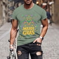 thumbnail image 2 of Xixinqiwan Men Tops Mardi Gras Dress Shirt,Men's Gold Green Purple Round Neck Short Sleeve Tee Mask Print Shirts Carnival Costume Casual Tops, 2 of 6