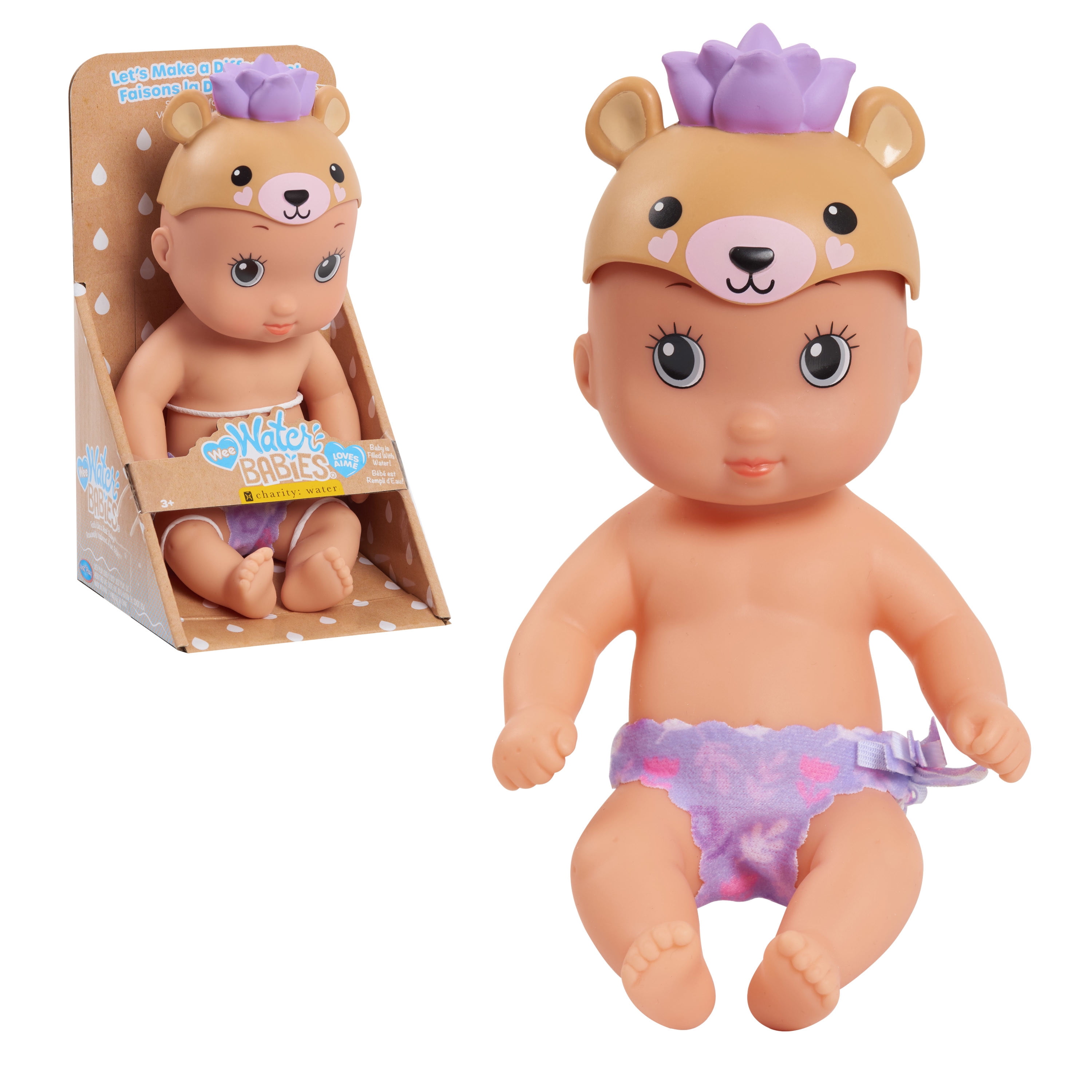 Just Play Wee WaterBabies Doll, Support a Partnership with charity: water, Water Filled Baby Doll, Bear Outfit, Purple, Kids Toys for Ages 3 up