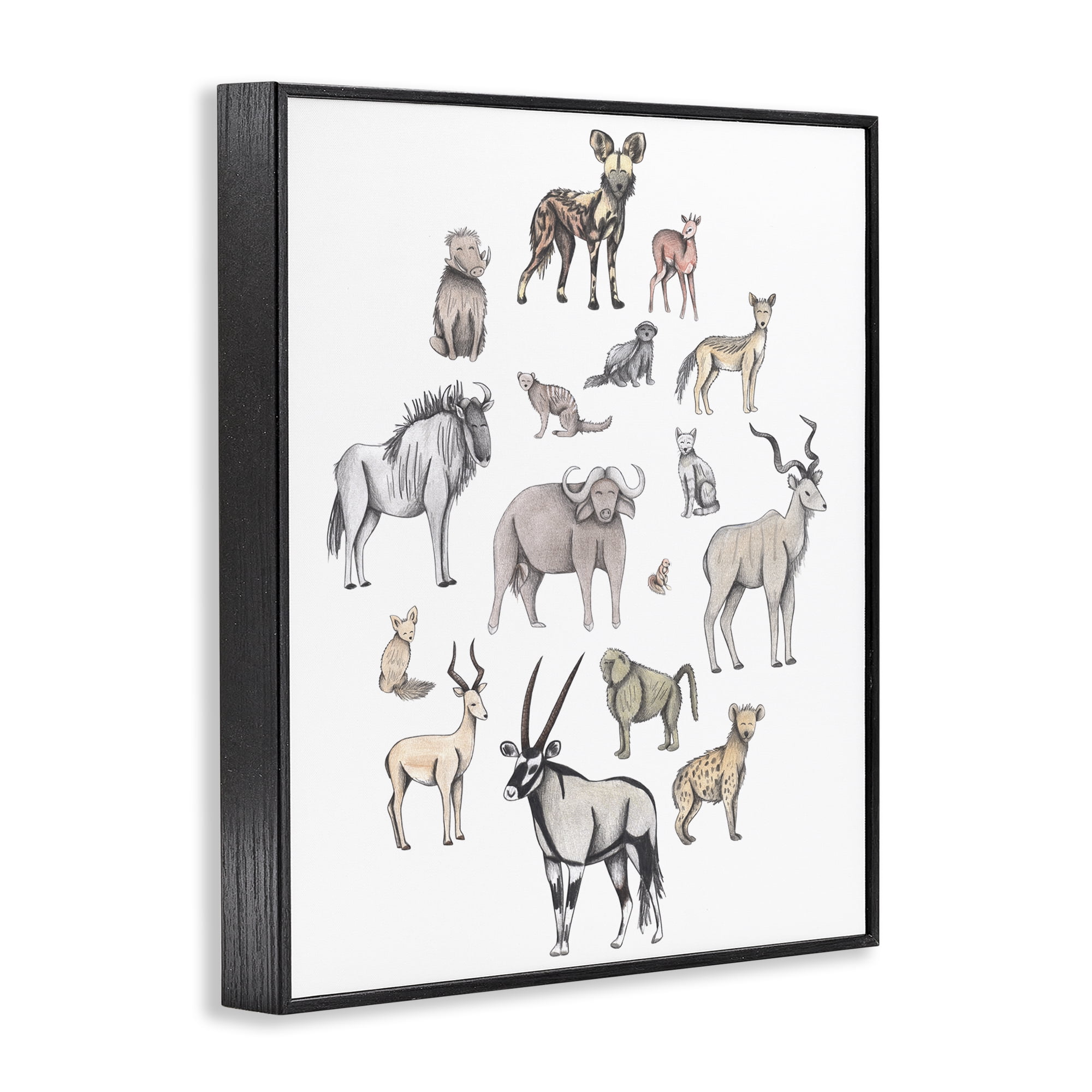 Simple Africa Animals Black Framed Giclee Art, design by Cecilia Battaini
