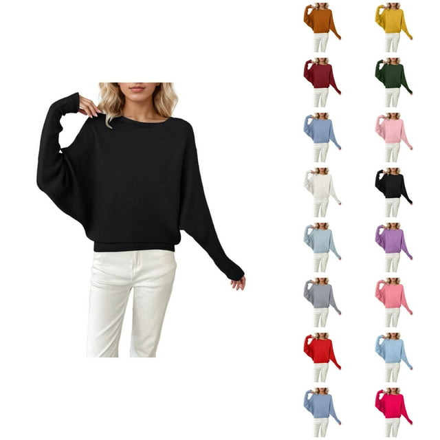 Womens Oversized Sweaters 2026 Fall Winter Casual Batwing Sleeve Crewneck Knitted Pullover Sweater