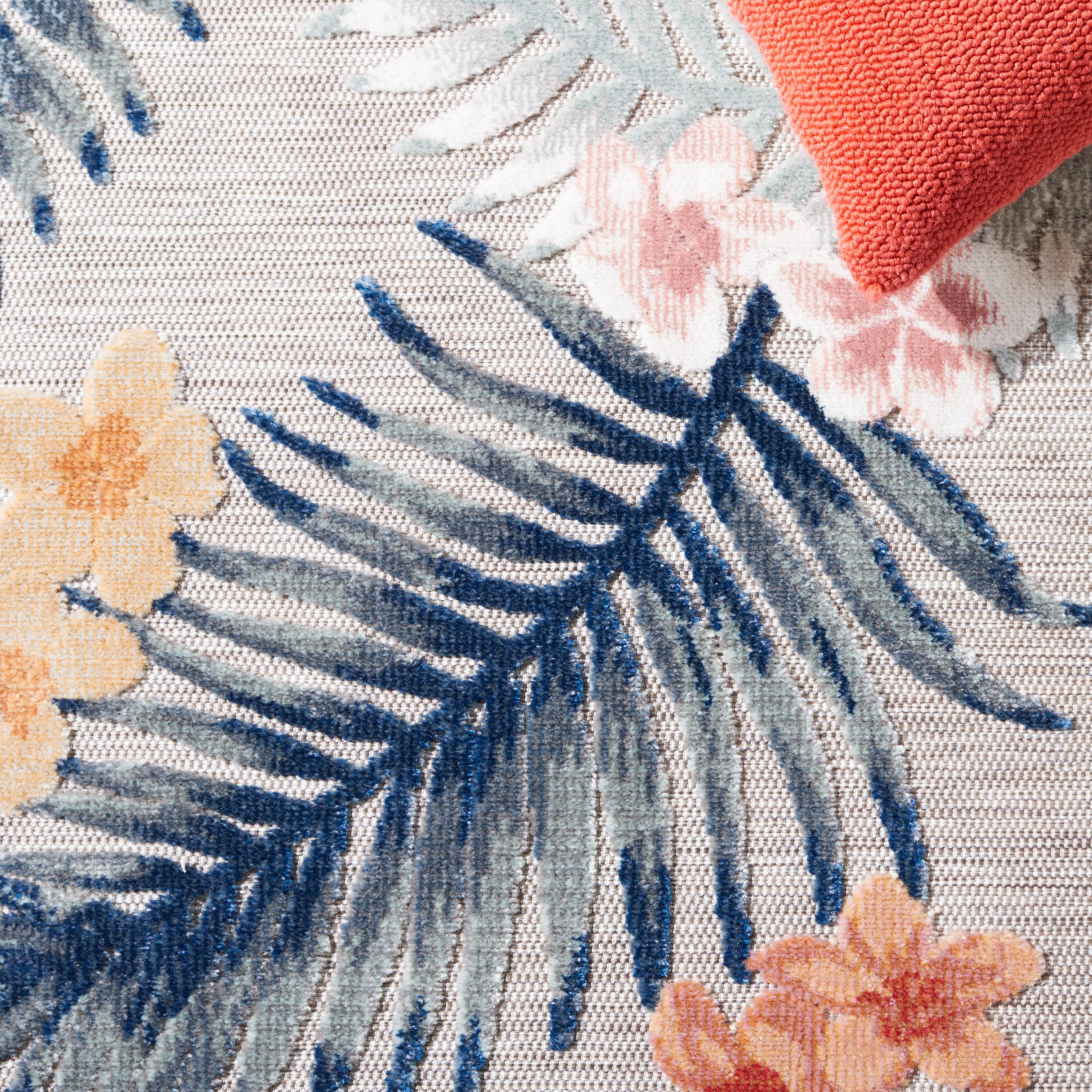SAFAVIEH Cabana Kade Botanical Indoor/Outdoor Area Rug, Grey/Navy, 6'5" x 9'6"