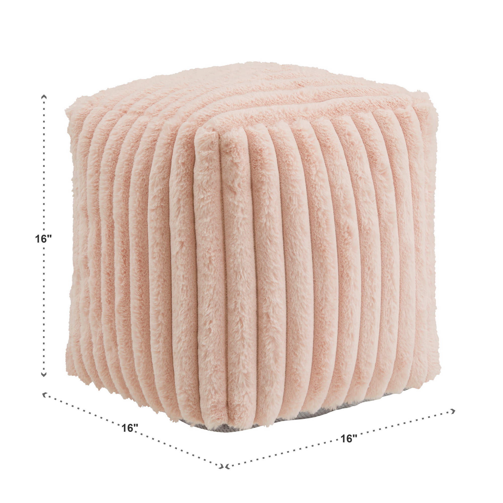 Weston Home Dinant Upholstered Square Pouf Ottoman, Pink Channel Furry Fabric