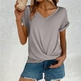 thumbnail image 2 of Comdrip Hauts Décontractés pour Femmes, Haut Décontracté à Manches Courtes avec Nœud, Coupe Ajustée, Col en V, T-Shirt, Hauts de Travail pour Femmes Gris 2TG, 2 of 5