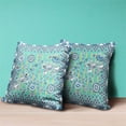 thumbnail image 3 of Amrita Sen Designs  20 x 20 in. Pond Peacock Suede Zippered Pillow with Insert - Muted Aqua & White, 3 of 9