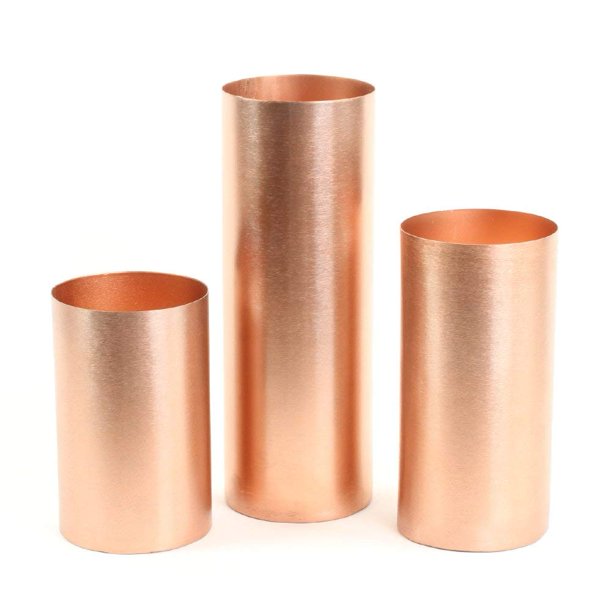Koyal Wholesale Rose Gold Brushed Metal Cylinder Vases, Candle Holders